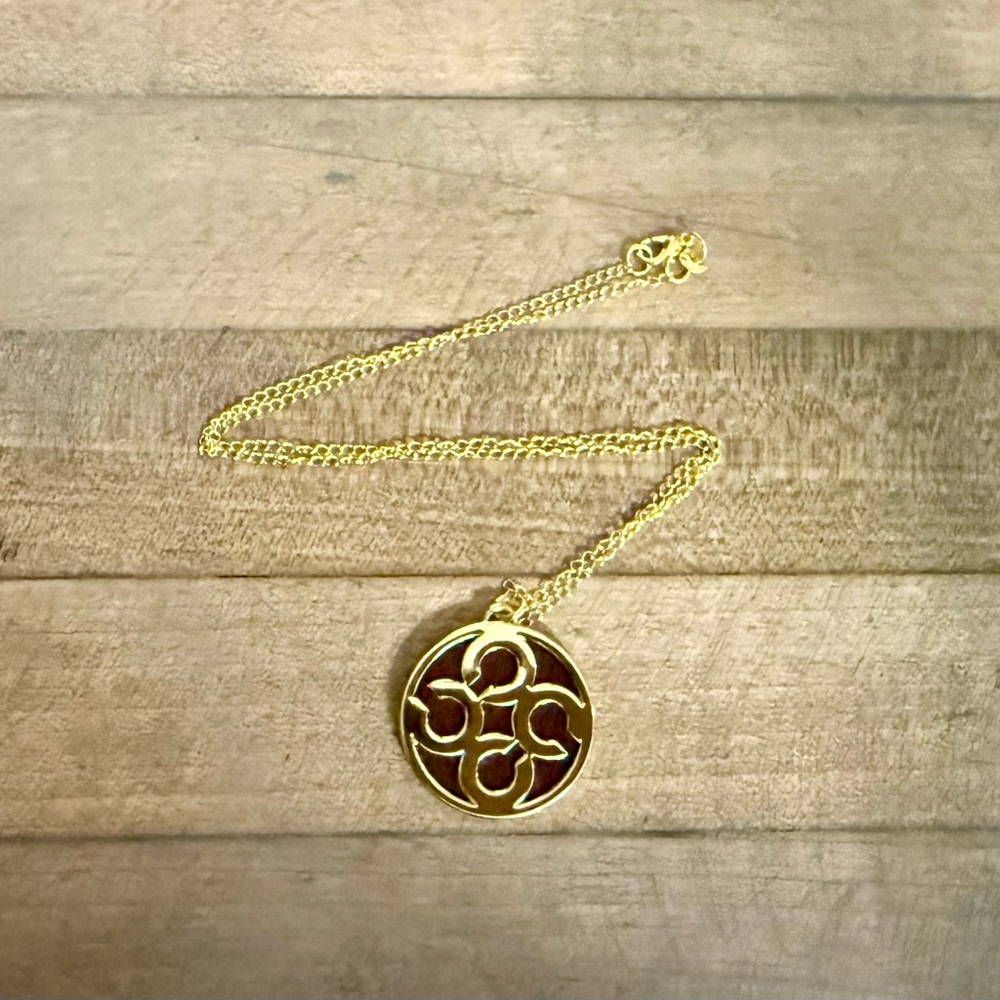 Coach Large Signature C Wood Inlay Pendant 18k/.925 Necklace - Picture 9 of 9